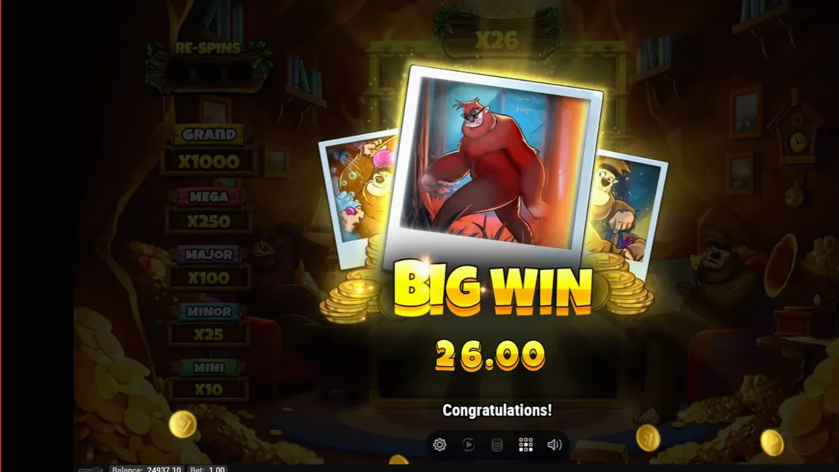 Stompin’ Gold GO Collect slot game interface with yeti characters